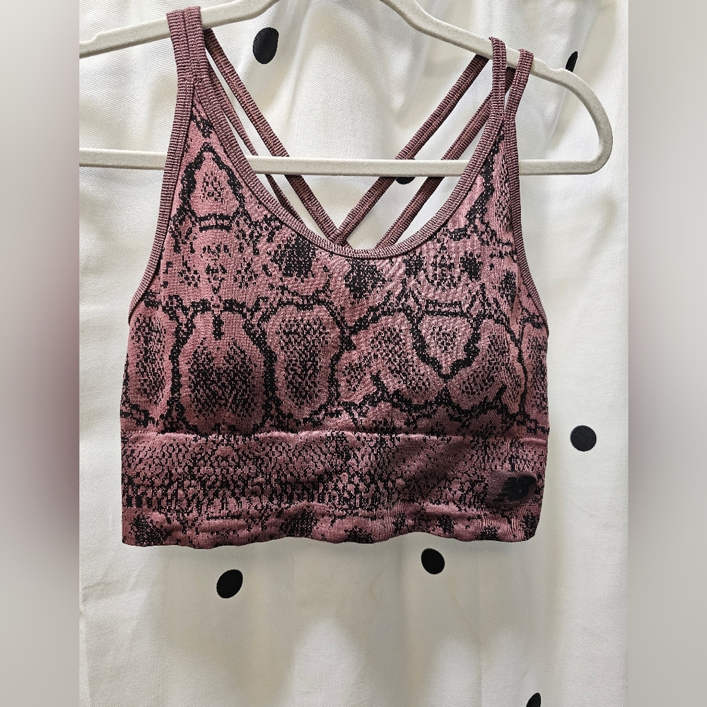 New Balance Mauve and Black Snake Print Sports Bra